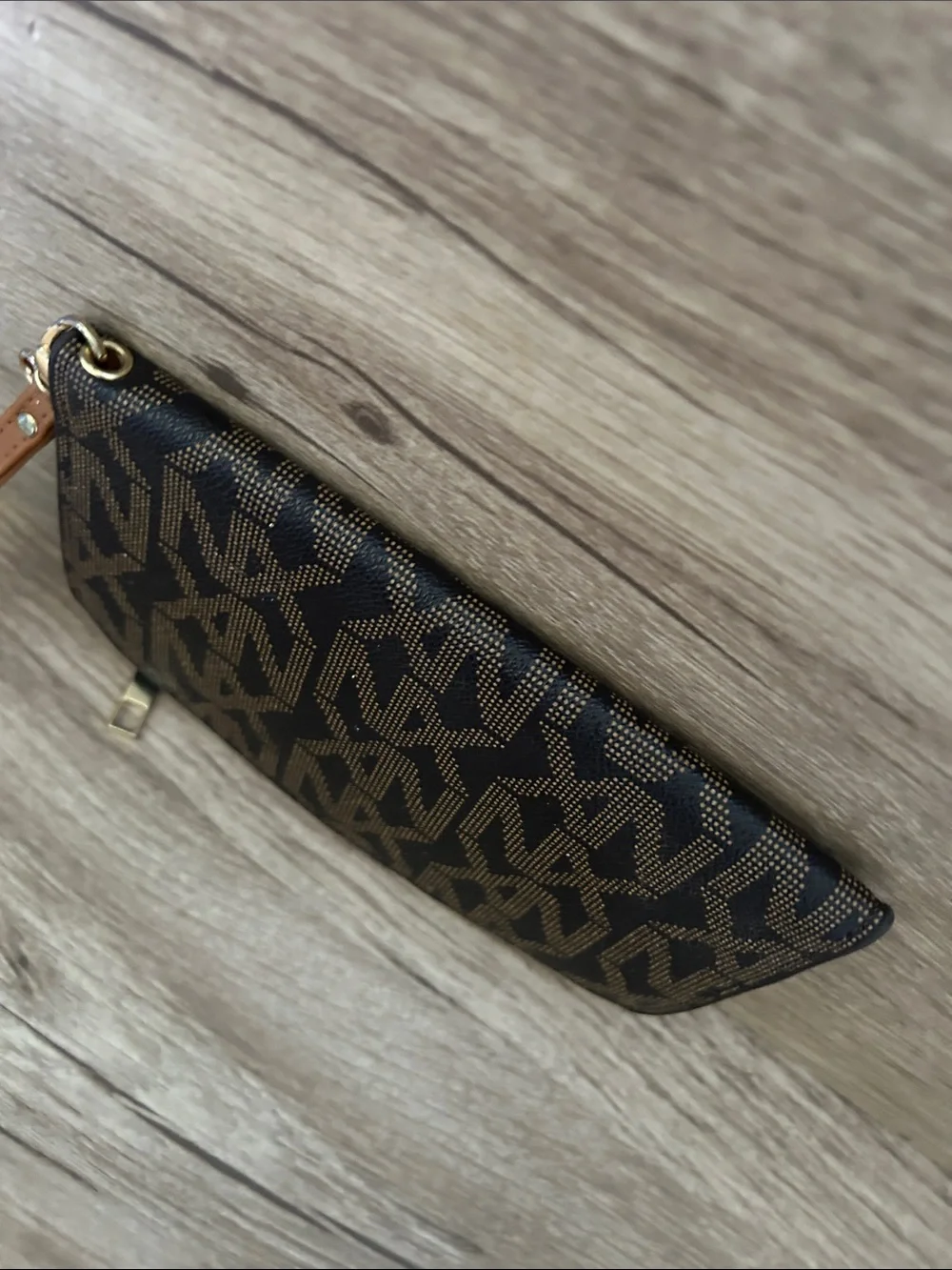 Tan and Black Patterned Wristlet Clutch